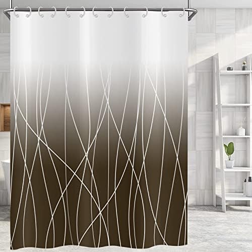 ASDCXZ Smeđa zavjesa za tuširanje, moderna geometrijska ombre bijela pruga Minimalistički kupatilo Dekor postavljen