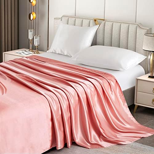 Savezni satenski kraljičin ravni lim, luksuzni i svilenkasti meki krevet Top list, ružičasta ružičasta