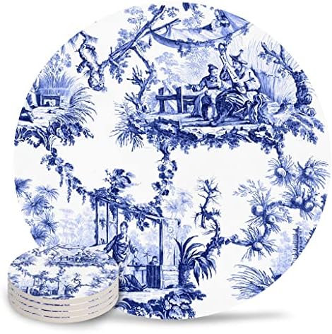 ygqzm Blue Chinoiserie Toile Ceramic podmetači vodootporni čaj šolja Mat Home Decor Stolić dekor podmetači