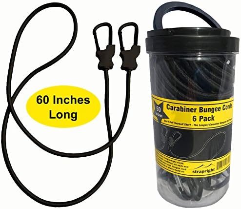 Karabinski karabin Bungee - 6 x 60 Crna | premium teška elastična veza sa gornjim lateks | jakim širokim kukama za ustima zaključavanje na sidrištu za kampiranje prtljaga, čamca i bicikli
