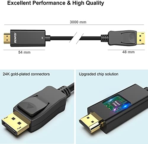 DisplayPort do HDMI, Benfei 4K DP za HDMI kabel za pozlaćeni kabel od 10 stopa Kompatibilan je