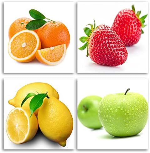 Ljubičasta Verbena Art 4kom / set rastegnut i uramljen narandžasta, jabuka, limun, plodovi jagode dizajn