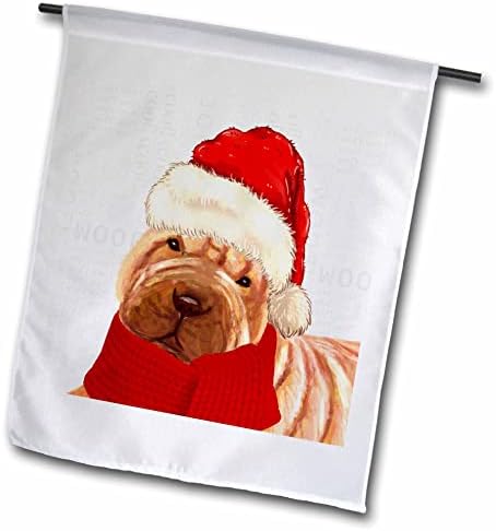 3drose slatki Shar Pei Božićni pas u Vilenjačkom šeširu i zimskom Božićnom šal-zastave