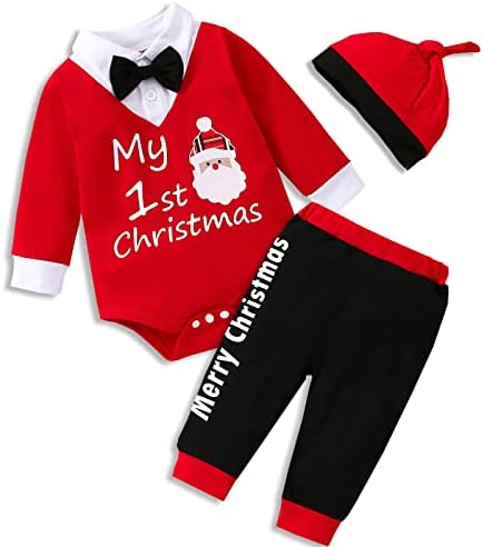 Vinuoker novorođenčad dječjeg dječjeg odjeće set prvog božićnog odijela Xmas Santa bebe kombinezon za bebe ROMper 3pc pamučna odjeća