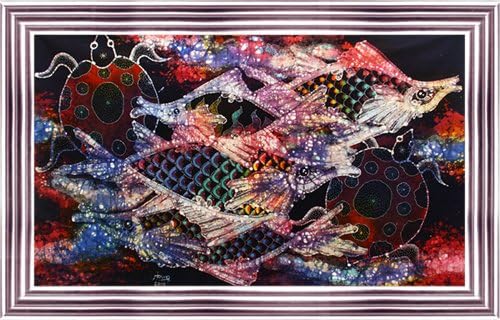 Originalna Batik umjetnička slika na pamučnoj tkanini, 'riba i dugovječnost' od Agunga