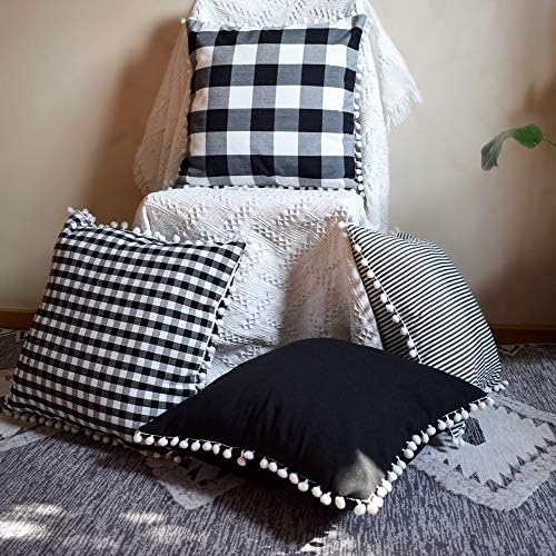 Hoplee Seoski jastuci pokrivaju 16x16 crni navlake za crne jastuke s ukrasnim jastucima pompom fringe od 4