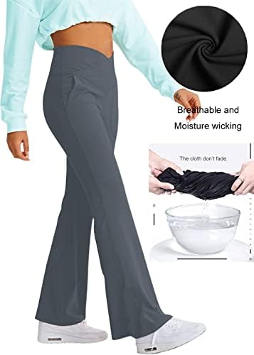 Niyokki Crossover radne pantalone za žene, visoko struk bootcut joga hlače s džepovima, široke noge Radne haljine hlače bootleg gamaše sive
