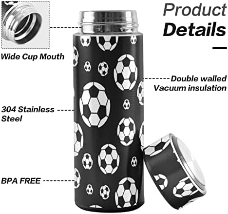 Glahy Soccer Sports Black 17 oz Boca za vodu, BPA, nehrđajući čelik, izolirana boca vode, za školu, ured,
