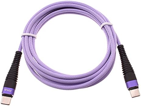 Purple 10ft PD kabl Tip-C do USB-C Brzi kabel za brze punjač Dodatna dugačka žičana žica Kompatibilan sa Motorolom Edge - Edge Plus - Edge Plus - Moto G Fast - Moto G Play - Moto G Play