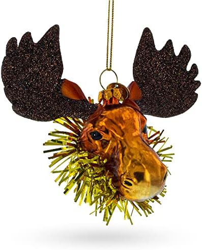 Moose glava sa šljokicama okovratnik staklo Božić Ornament