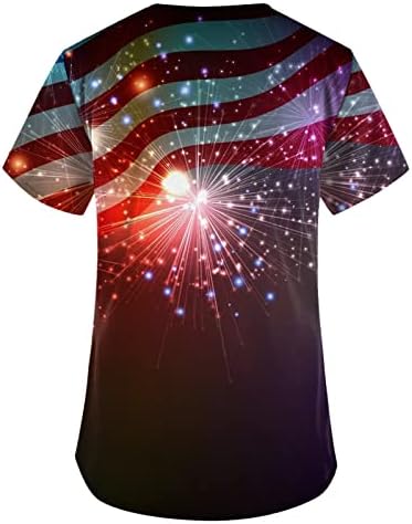 4. jula vrhovi za žene USA zastave Ljetni kratki rukav V rect t majice sa 2 džepa Bluze za