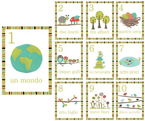 Djeca inspirišu dizajn priroda tematski italijanski brojevi 1-10 i brojanje zidnih kartica, 5 x 7, Set od 10