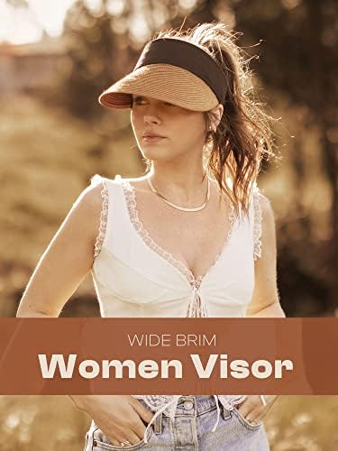 Visoors za žene, široke žitove slamke za sunčanje za žene pakiranje sunčevih šešira ženske role ponytail ljetni plažni kape za žene