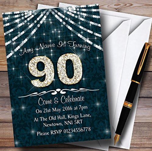 The Card Zoo 90. tirkizni i bijeli Bling bling rođendanski party Personalizirane pozivnice