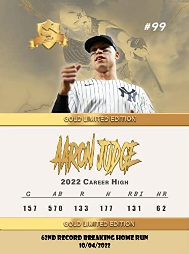 AARON sudija Home Run rekord bejzbol kartica - prilagođena novost bejzbol kartica koja prikazuje njegov rekord 62 HOME run! - New York Yankees - oborio rekord Rogera Marisa sa 62 Home Run-a 10/04/2022