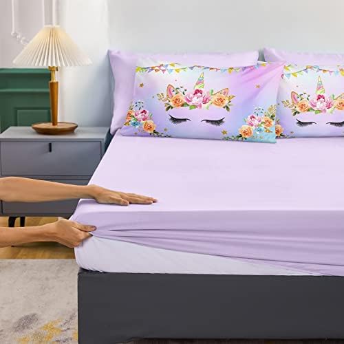 Jednorog posteljinski set ljubičasti jednorog Komfornični set za djevojke 8 komada Komfornični krevet