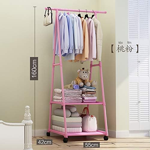 Stalak za odjeću, stalak za odjeću od metalnih cijevi sa policom sa točkovima koji se mogu zaključati stalak za odjeću za ulaz u spavaću sobu Koridor-Pink 55x42x160cm
