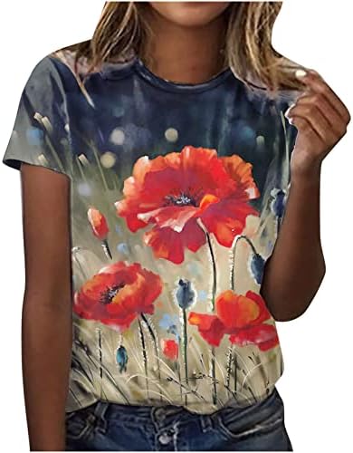 Teen Girls Top kratkih rukava 2023 pamučna posada vrata za vrat grafički grafički tisak Floral Lounge bluza za