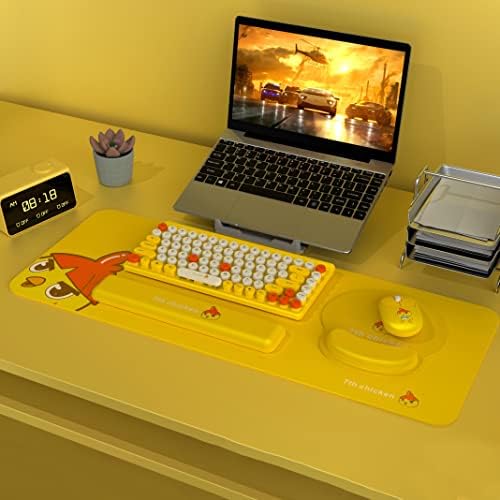 Bežična tastatura i miš kombinovana mirna bežična tastatura sa okruglim poklopcima tastera, veza bez napuštanja od 2,4 GHz, bežična tastatura i Set miša kompatibilni sa PC / Laptop / Mac / Windows, žuta