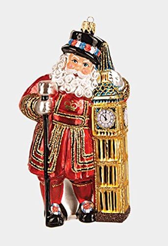 London Palace Guard Santa i Big Ben poljski staklo Božić Ornament Engleska