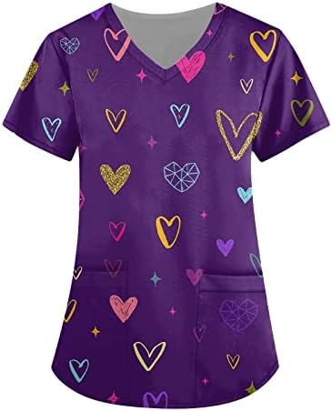 Oioloyjm 2023 Summer Womens Fashion Nursing kratki rukav Plus Size V-izrez Heart Printed Workout Vanjska bluza
