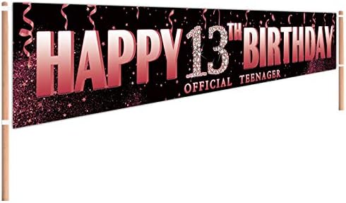 Veliki sretni rođendanski znak za rođendan TEENAGER, 13 godina star rođendan, 13. rođendanska zabava ukrasi, 10. rođendan, crne ružičaste zlatne ukrase zlata