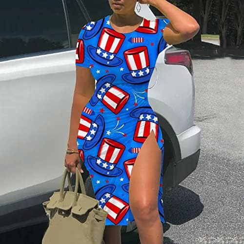Kuileya Dan nezavisnosti Žene Američkim zastavama Uzorak Ležerne prilike proreza Slim haljina 4