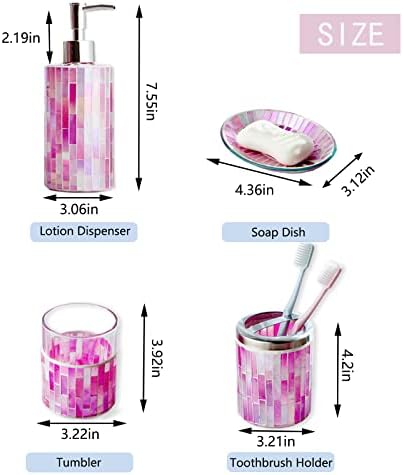 Hilhora ručna oprema za kupaonicu Set 4pcs Mosaik Glass Dekorativni set kupaonice uključuje dozator losiona sapuna, Tumbler, držač četkice za zube, sapun