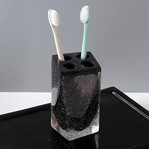 Dispenzer za raspršivač sapuna 6pcs kupatilo pribor Set smola uključuje ručnu raspršivač za zube četkica za zube za zube Tumbler sapun i nosač zvjezdanog neba moderan dizajn, crni losion SOA