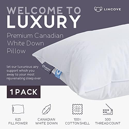 Lincove Cloud Prirodni kanadski bijeli luksuzni jastuk za spavanje - 625 Napuna, 500 Broj pamučne ljuske, izrađene