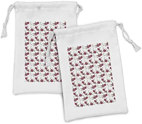 Ambesonne cvjetna tkanina torba od 2, ružičastog milostivog maknog uzorka na običnom pozadinu, male torbe za vuču