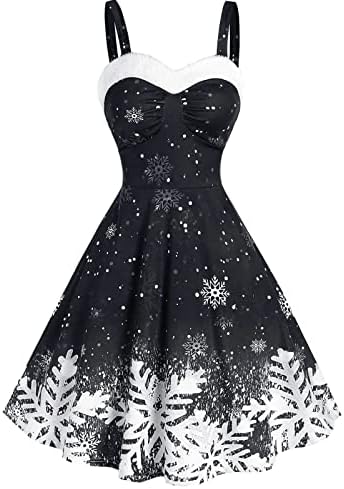Ženska haljina bez rukava bez rukava 1950-ih Vintage Božić snježne pahulje tiskane haljine za zabavu Koktel mamunjska haljina