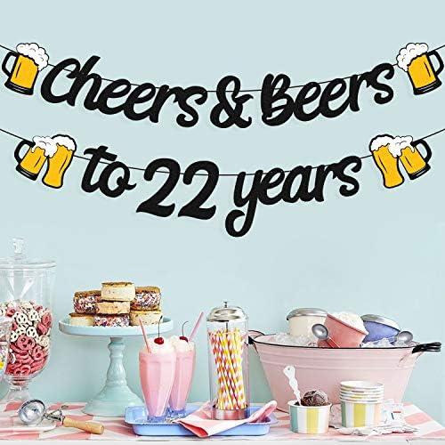 Navijači i piva do 22. godine Baner Happy 22S rođendanski ukrasi navijaju do 22 godine Garland za muškarce Žene 22S rođendan pozadinama za vjenčanje Obicaji za zabavu Crne svjetluce