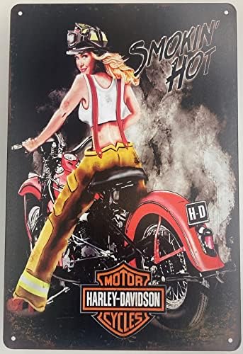 Limeni znak Bar plaketa | metalni zid dekor Poster / Harley Davidson Motocikli Firewoman Smokin ' Hot 8 x 12 in. / Klasični dekorativni znak za kućni Kuhinjski Bar soba garažni dekor | berba, Crna