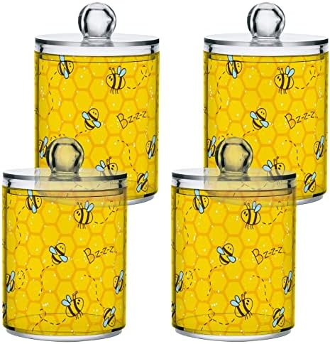 Alaza 2 Pack Qtip Držač Dispenzer slatke pčele i honedove kupatilo Organizator za pamučne kuglice / bris / jastučići / konac, plastične apoteke za ispraznost za ispraznost
