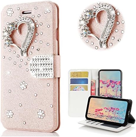 STENES Samsung Galaxy S8 Case-moderan - 3D ručno rađeni Bling Kristal prilično srce Desgin novčanik Slotovi za kreditne kartice Fold Media Stand kožna futrola-Pink