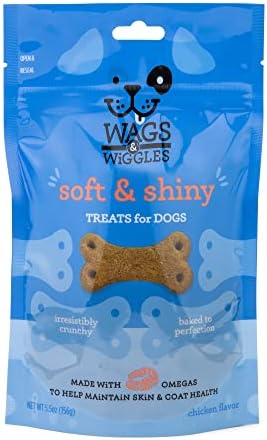 Wags & Wiggles Soft & amp; Shiny Treats for Dogs, Chicken Flavor, 5.5 oz Resealable Bag | Skin & amp; Coat