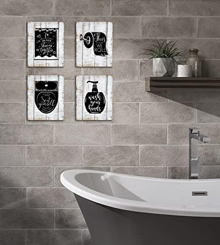 ZEGDANNIANSKI ZBILOVI ZA kupaonicu Nostalgia smiješna kupaonica tipografija zidni dekor otisci vintage daske 4 komada bijeli i crni 8inchx10inch