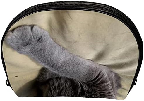 Mala šminkarska torba, patentno torbica Travel Cosmetic organizator za žene i djevojke, životinjska siva mačka
