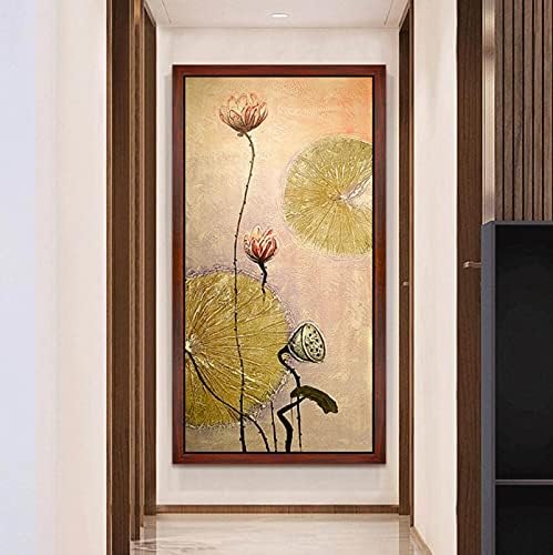 Ručno oslikano moderno ulje sa teksturom-apstraktno Kinesko prijateljstvo lotosa vertikalna pozadina