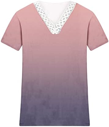 LEPCY tiskani vrhovi za žene Crochet čipke TRIM V izrez T majica Casual Labavi majica s kratkim rukavima