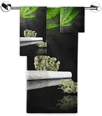 Naanle 3-komadni ručnik, zelena list marihuane u konopljima za sušenje konoplja za sušenje