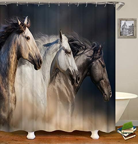 Shocur Horse za zavjese, zapadno divlje životinje trčanje u seoskoj kući, moderni teen dječaci muški kaubojski tematski, 60 x 72 inča poliesterski tkanini komplet za kupatilo sa 12 kuka