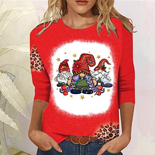 Božić 3/4 rukava za žene Smiješne gnonije Ispis pulover vrhovi Fall Crewneck bluza Leopard dugih rukava majice