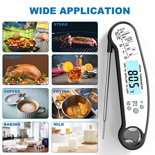 Instant pročitajte termometar za meso Digitalni sa sondom,Bestcrof termometar za hranu za kuvanje&roštiljanje,vodootporni termometar za roštilj sa pozadinskim osvetljenjem&kalibracija za pečenje,tečnosti, slatkiši& friteza