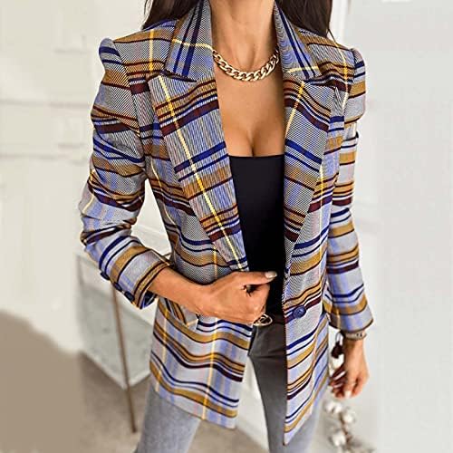Karirane jakne za žene Poslovni Casual Tops elegantni dugi rukavi kaputi za jesen rever V-izrez tunika za izlazak