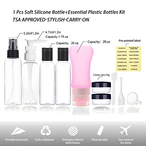 YiCtek Empty plastične plastične boce posude + veličine toaletnih boca sa bocama sa ružičastom / bijelim silikonskim