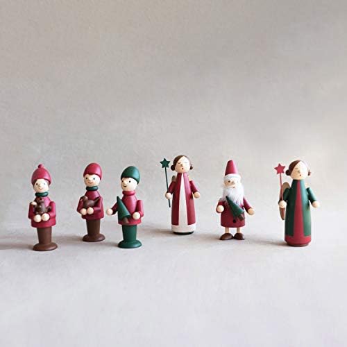 Creative Co-op 2-1 / 4 Runda X 4-3 / 4 H Drvo stojeći Santa W / Božićno drvce, crvene i zelene figure i figurice, multi