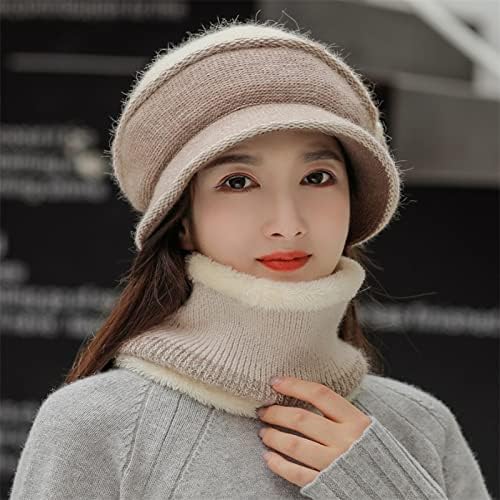 Ženski zimski pleteni šal šešira sa obloženim runom