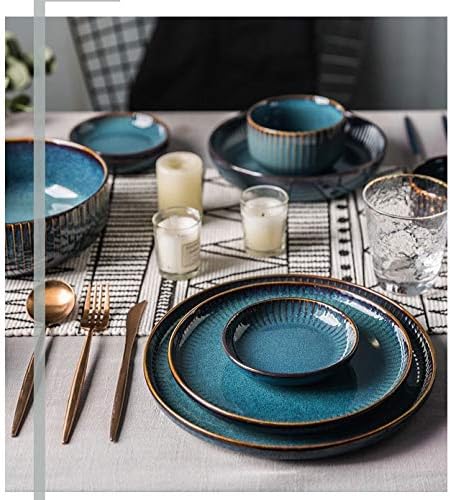 N / A Nordic Plavi pribor za jelo set za glazirano staklo od keramičke keramičke riže salata okrugla